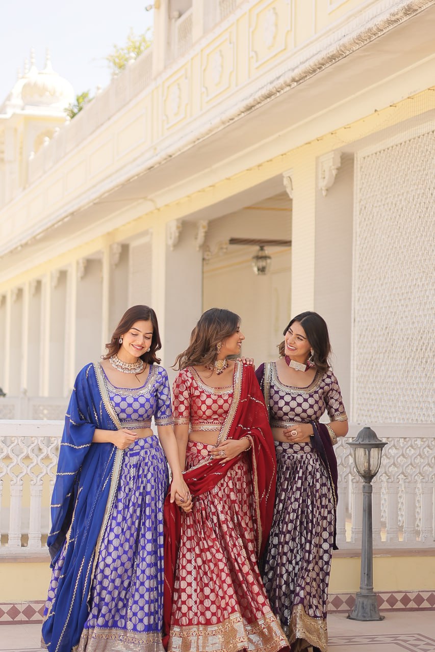 Dyeable Pure Viscose Jacquard fabric Lehenga Choli & Dupatta Set With Sequins Embroidered Work LEHENGA CHOLI COLLECTIONS