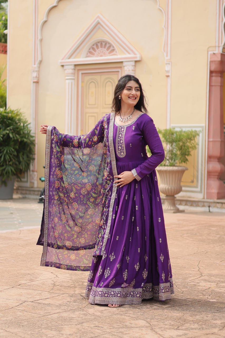 Chinon And Sequins Embroidered Work GOWN-WITH-DUPATTA COLLECTIONS