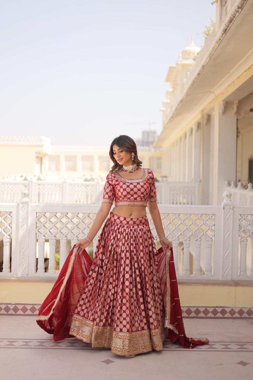 Dyeable Pure Viscose Jacquard fabric Lehenga Choli & Dupatta Set With Sequins Embroidered Work LEHENGA CHOLI COLLECTIONS