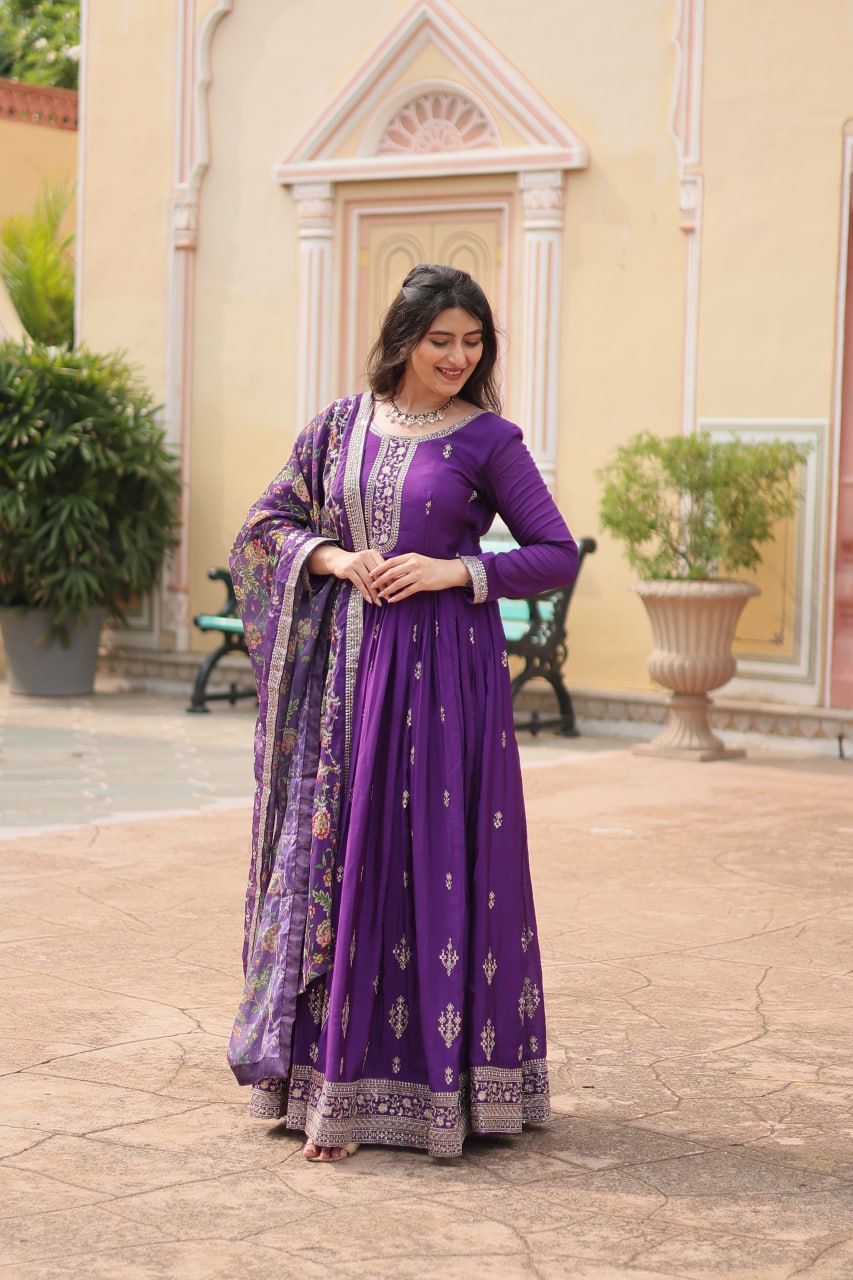 Chinon And Sequins Embroidered Work GOWN-WITH-DUPATTA COLLECTIONS
