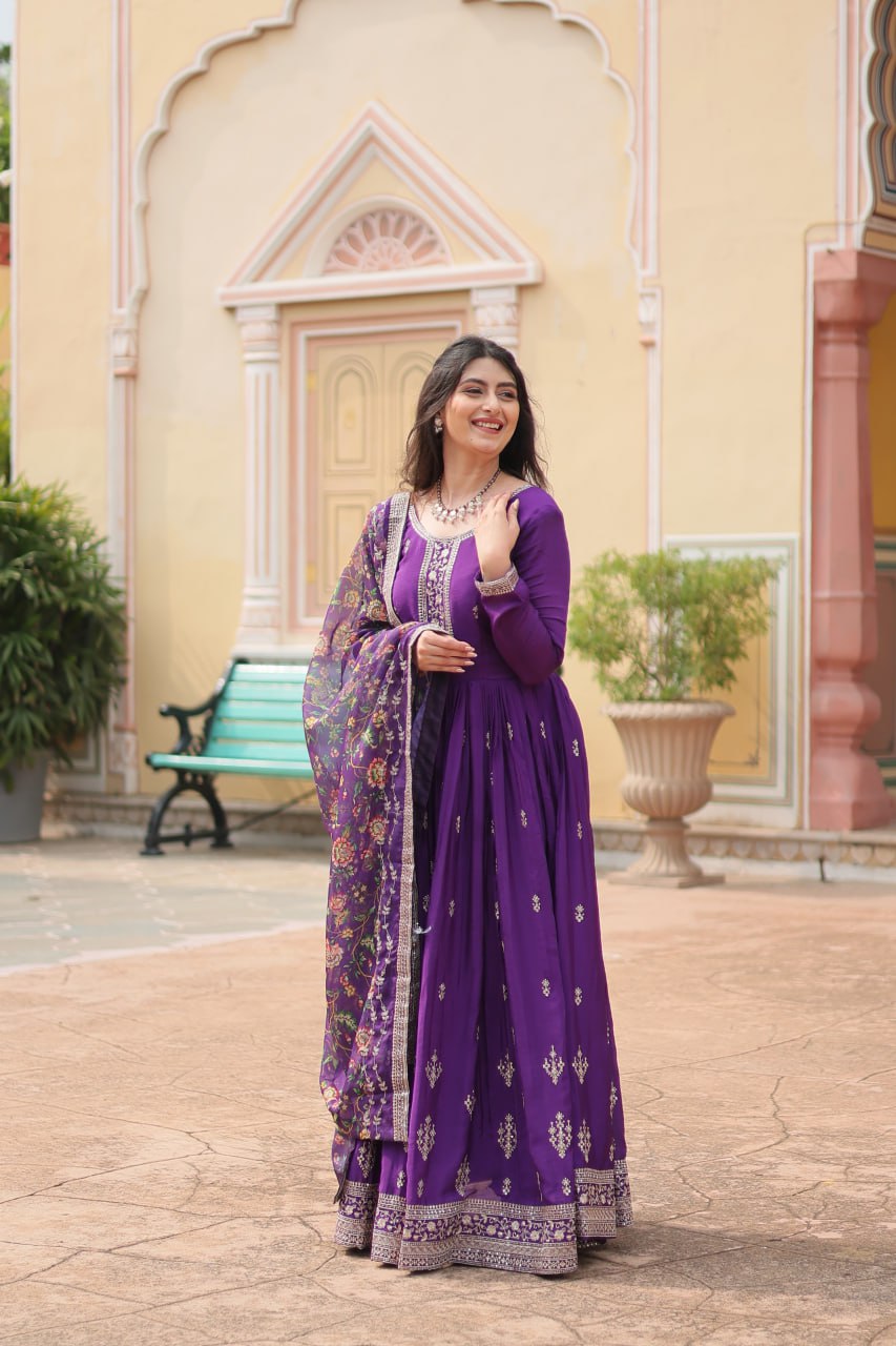 Chinon And Sequins Embroidered Work GOWN-WITH-DUPATTA COLLECTIONS