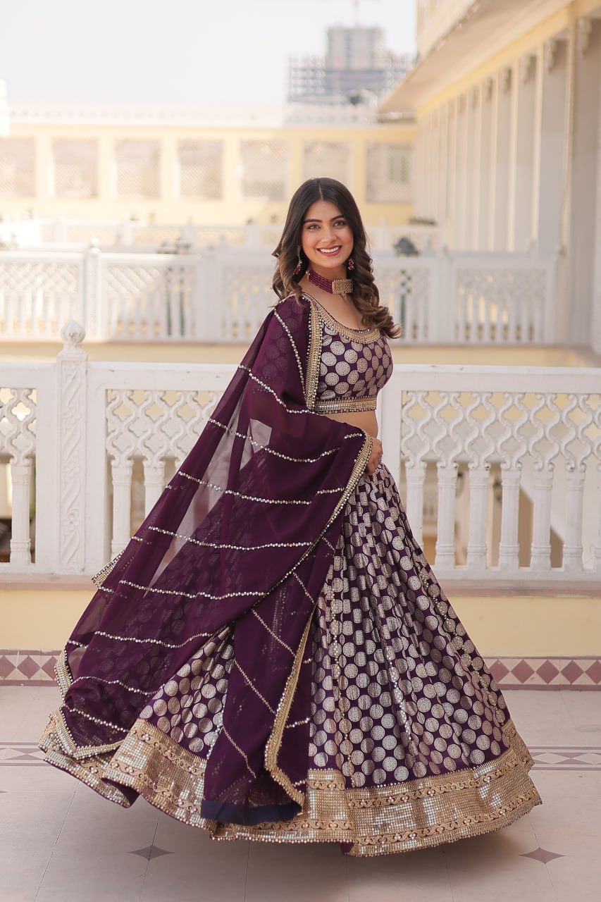 Dyeable Pure Viscose Jacquard fabric Lehenga Choli & Dupatta Set With Sequins Embroidered Work LEHENGA CHOLI COLLECTIONS