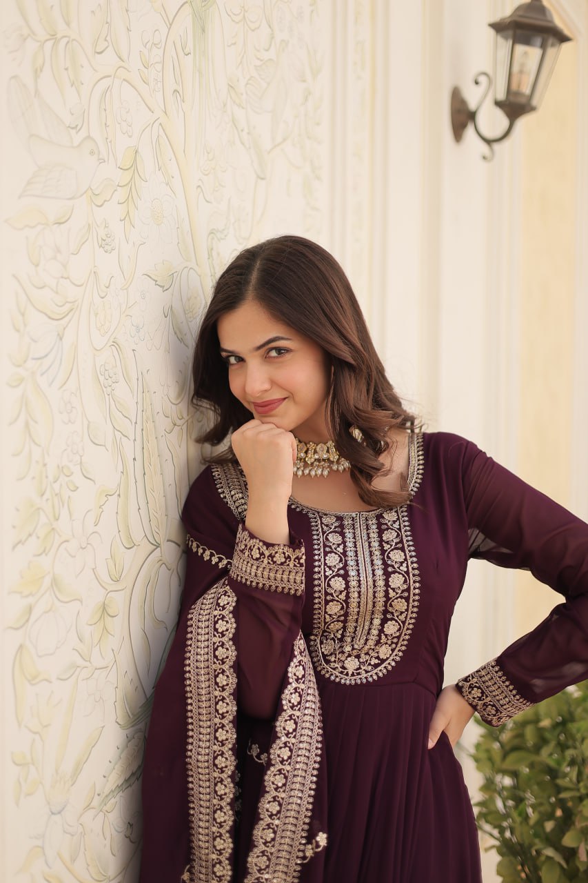 Faux Blooming Gown with Rich Sequins Embroidered work GOWN-WITH-DUPATTA COLLECTIONS
