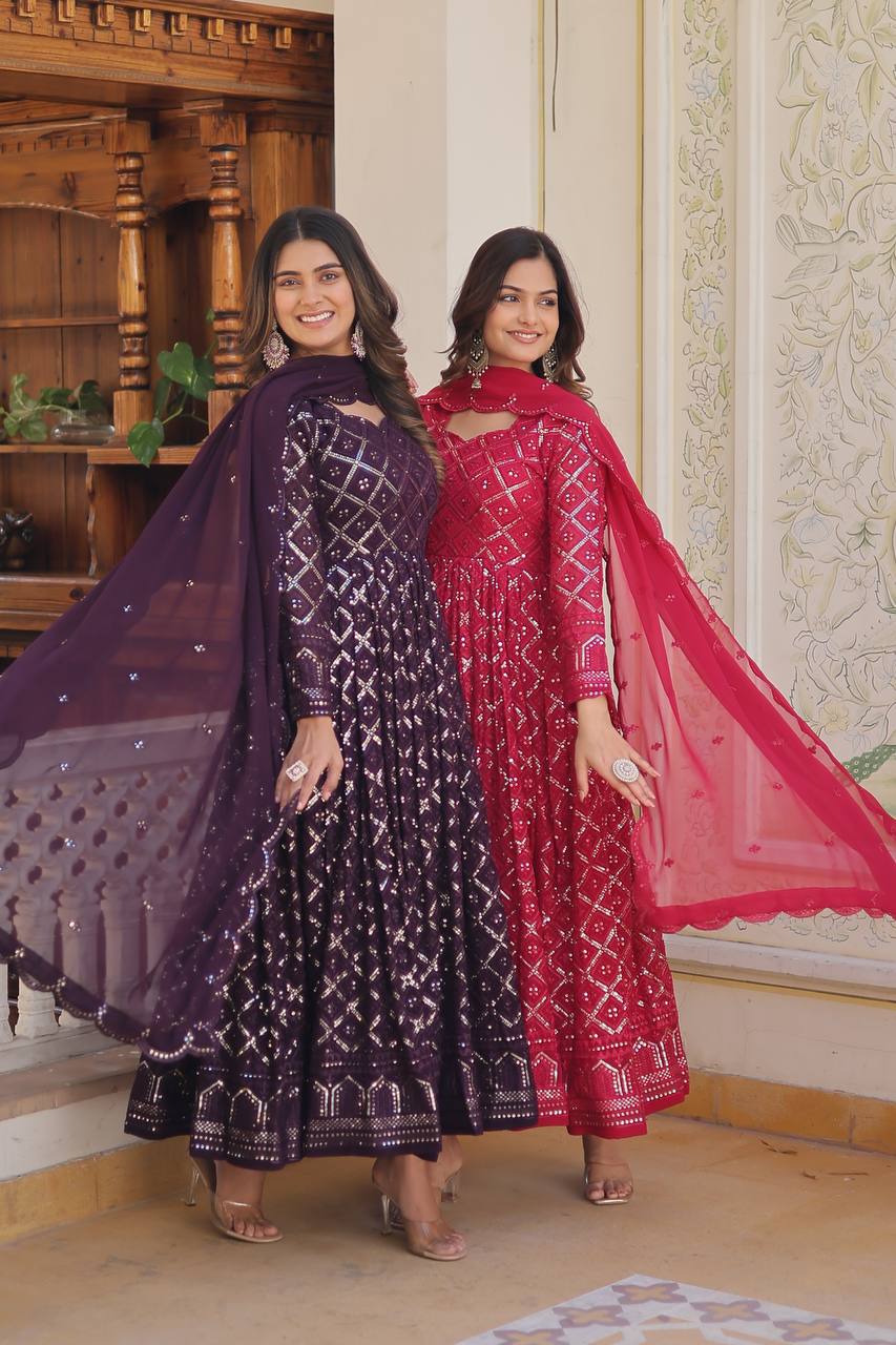 *Faux Blooming with Sequins Embroidered work GOWN-WITH-DUPATTA COLLECTIONS*