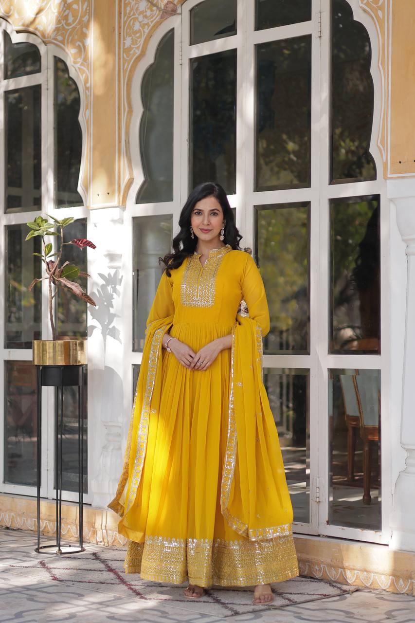 DESIGNER Georgette with Rich Sequins Embroidered work GOWN-WITH-DUPATTA COLLECTIONS