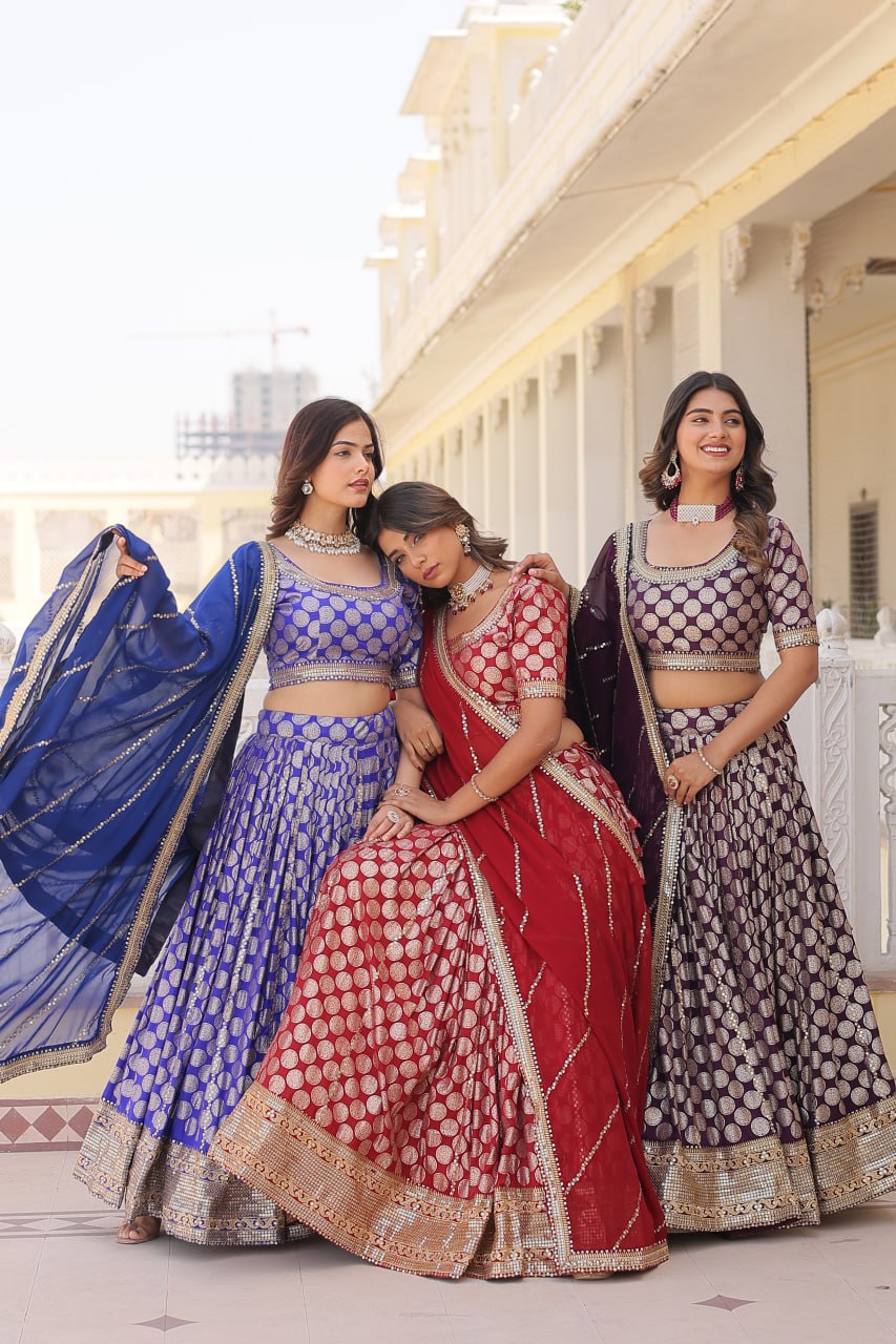 Dyeable Pure Viscose Jacquard fabric Lehenga Choli & Dupatta Set With Sequins Embroidered Work LEHENGA CHOLI COLLECTIONS