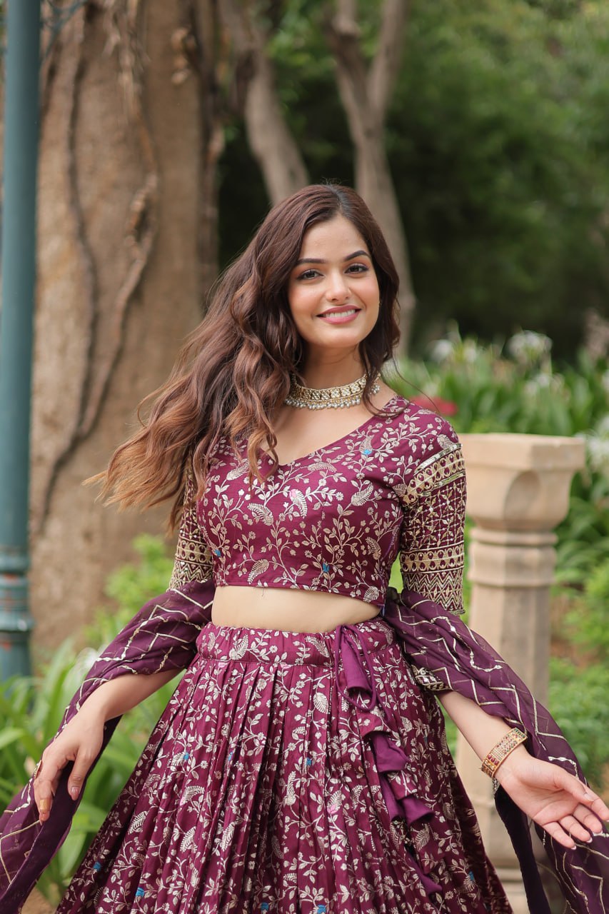 Viscose Dayble Jequard Fabric, Adorned With Intricate Sequins Embroidered Work Lehngha Collection