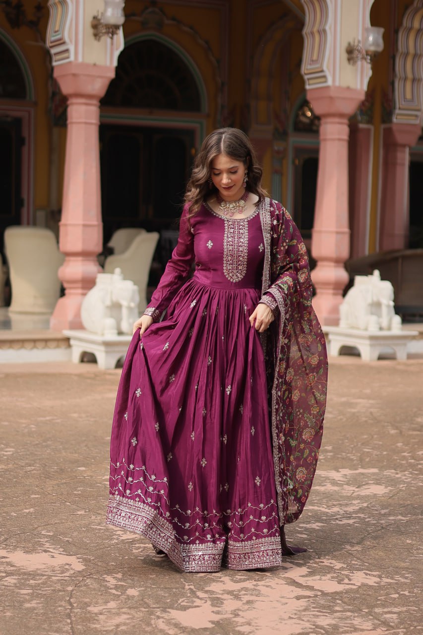Chinon And Sequins Embroidered Work GOWN-WITH-DUPATTA COLLECTIONS