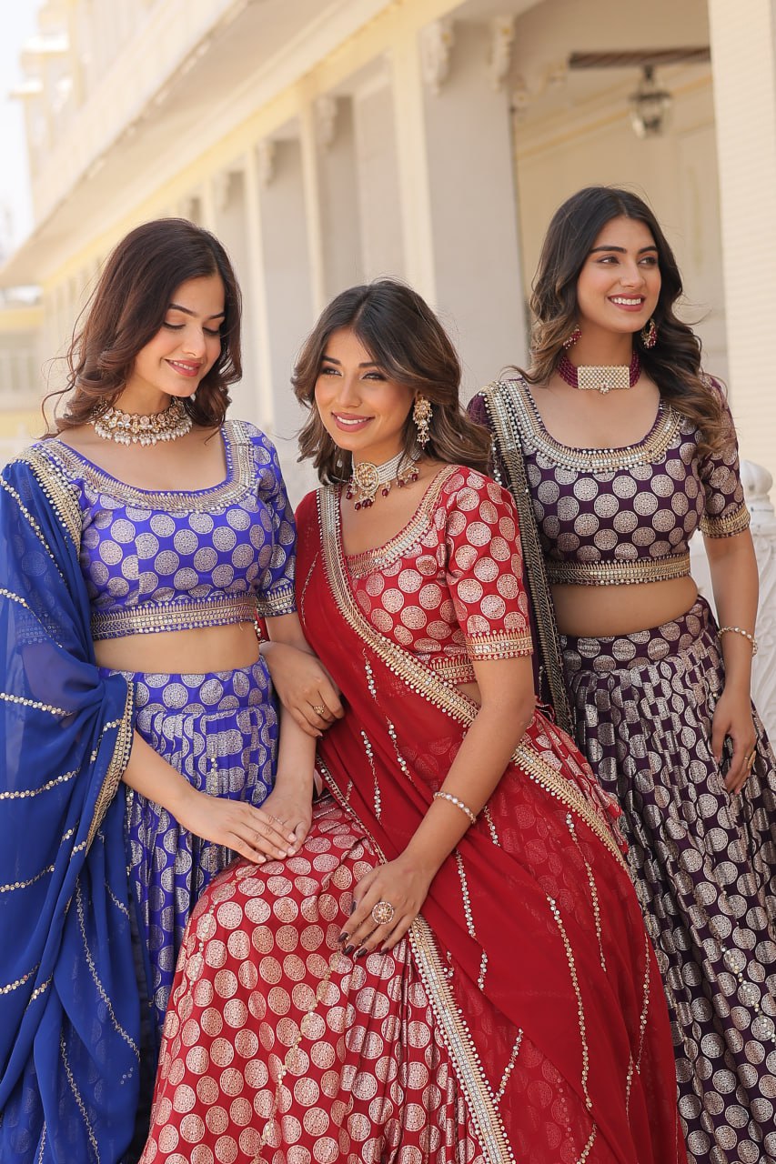 Dyeable Pure Viscose Jacquard fabric Lehenga Choli & Dupatta Set With Sequins Embroidered Work LEHENGA CHOLI COLLECTIONS