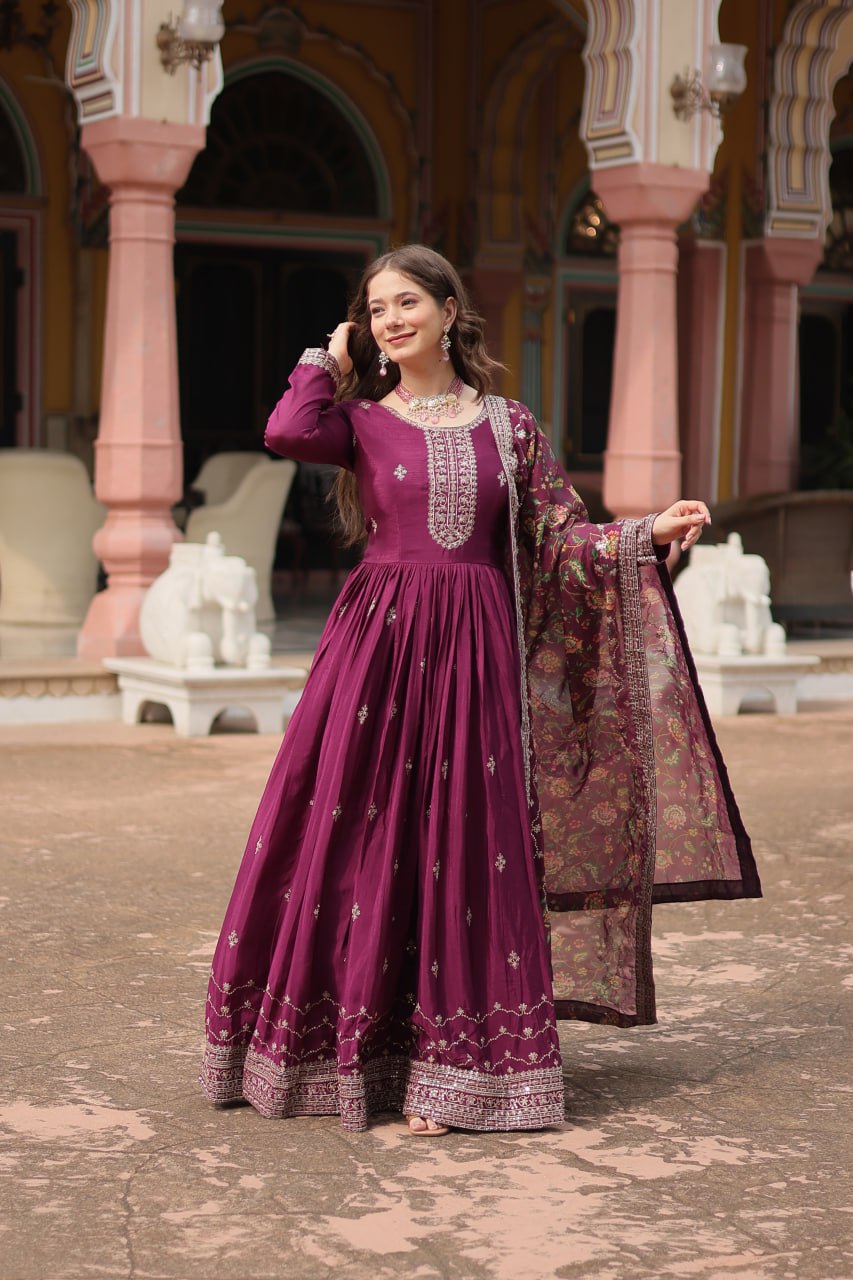 Chinon And Sequins Embroidered Work GOWN-WITH-DUPATTA COLLECTIONS