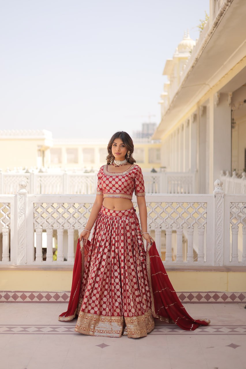Dyeable Pure Viscose Jacquard fabric Lehenga Choli & Dupatta Set With Sequins Embroidered Work LEHENGA CHOLI COLLECTIONS