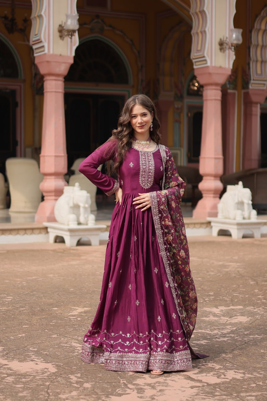 Chinon And Sequins Embroidered Work GOWN-WITH-DUPATTA COLLECTIONS