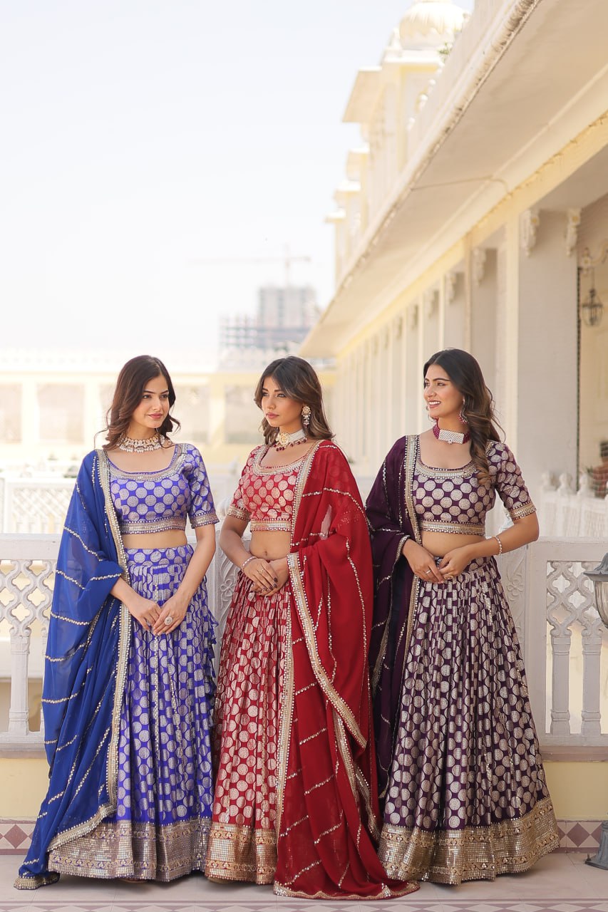 Dyeable Pure Viscose Jacquard fabric Lehenga Choli & Dupatta Set With Sequins Embroidered Work LEHENGA CHOLI COLLECTIONS