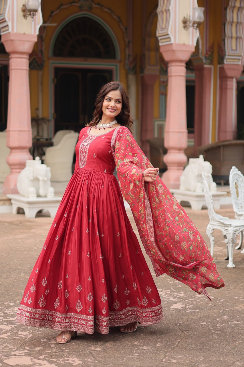 Chinon And Sequins Embroidered Work GOWN-WITH-DUPATTA COLLECTIONS