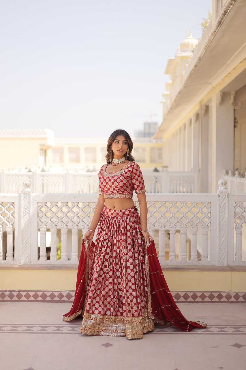 Dyeable Pure Viscose Jacquard fabric Lehenga Choli & Dupatta Set With Sequins Embroidered Work LEHENGA CHOLI COLLECTIONS
