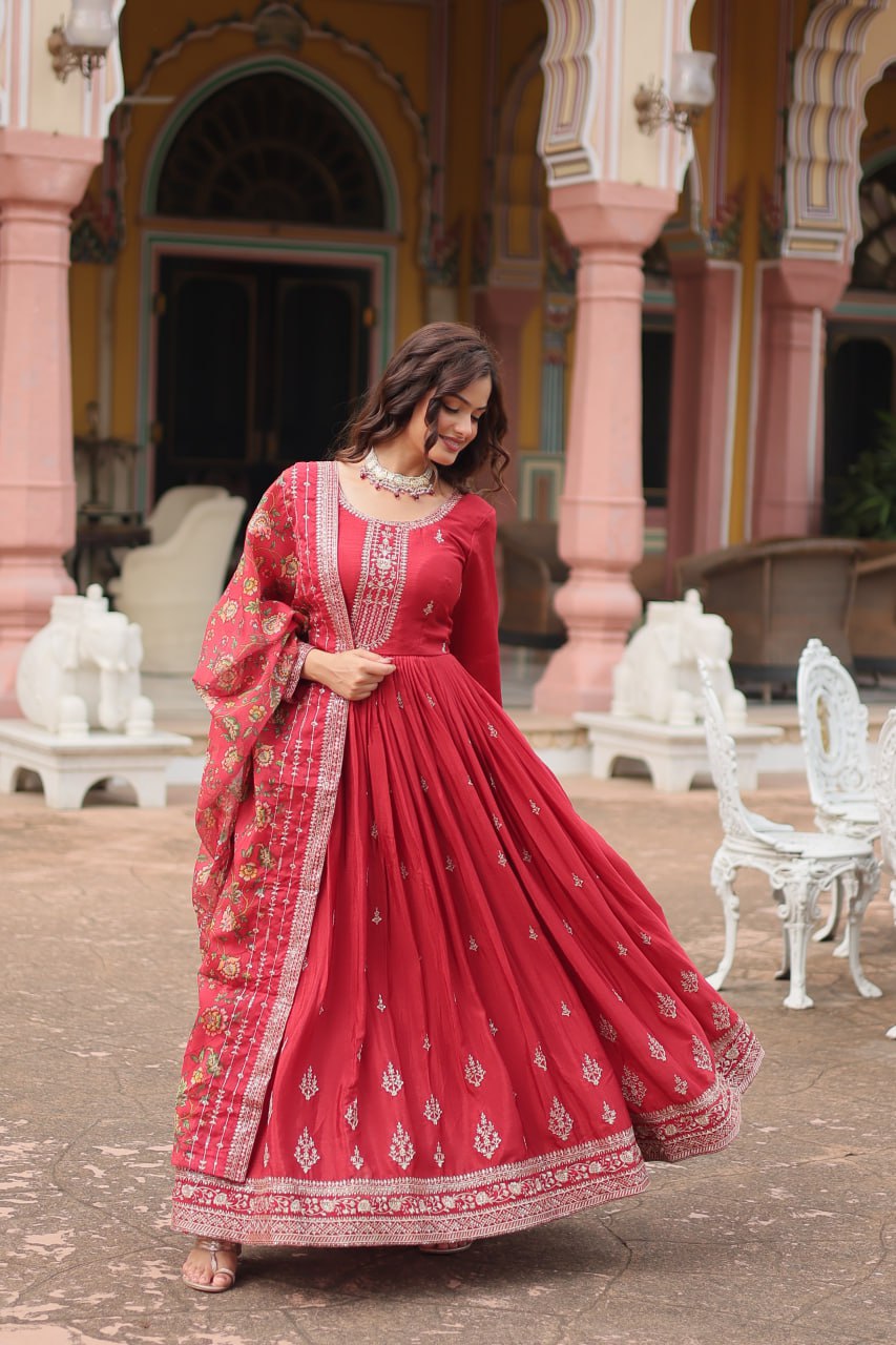 Chinon And Sequins Embroidered Work GOWN-WITH-DUPATTA COLLECTIONS