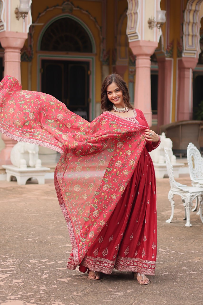 Chinon And Sequins Embroidered Work GOWN-WITH-DUPATTA COLLECTIONS