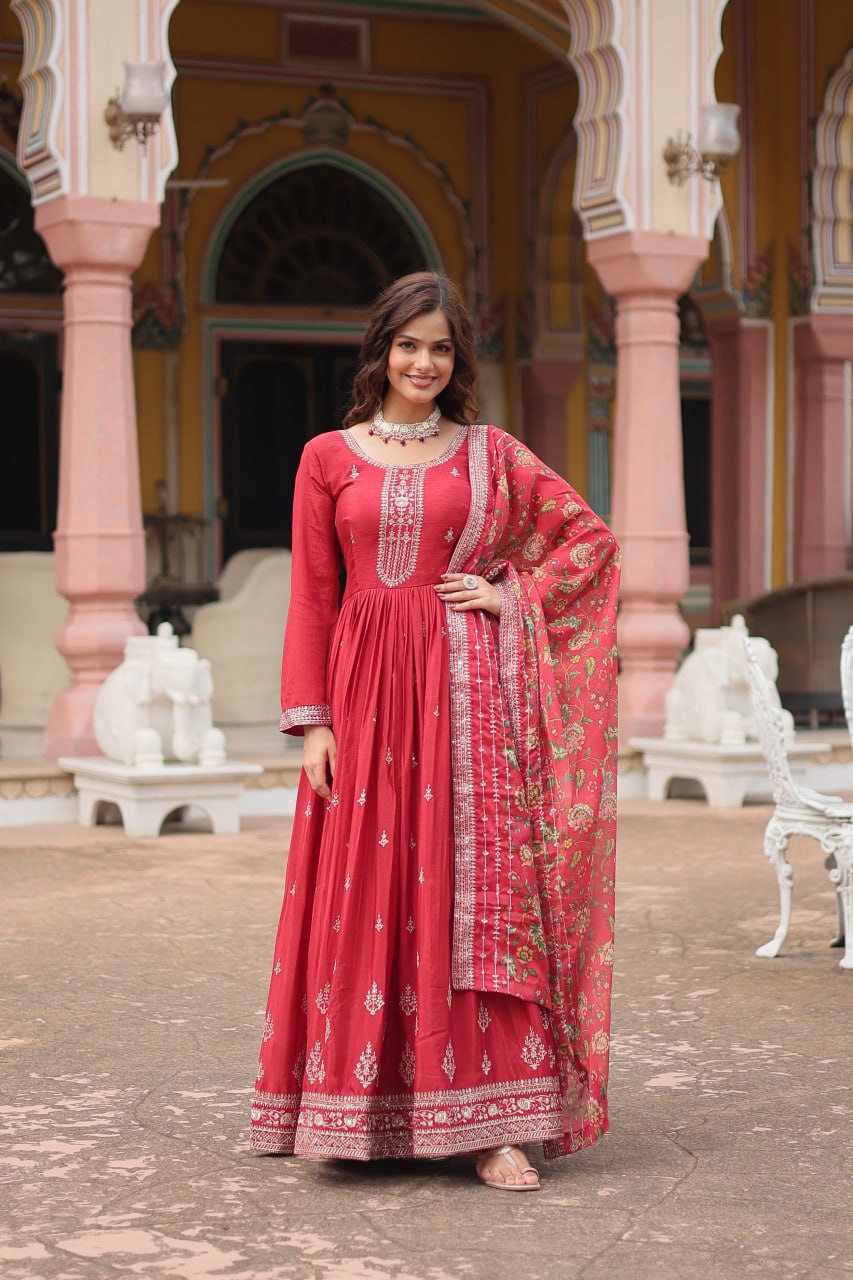 Chinon And Sequins Embroidered Work GOWN-WITH-DUPATTA COLLECTIONS