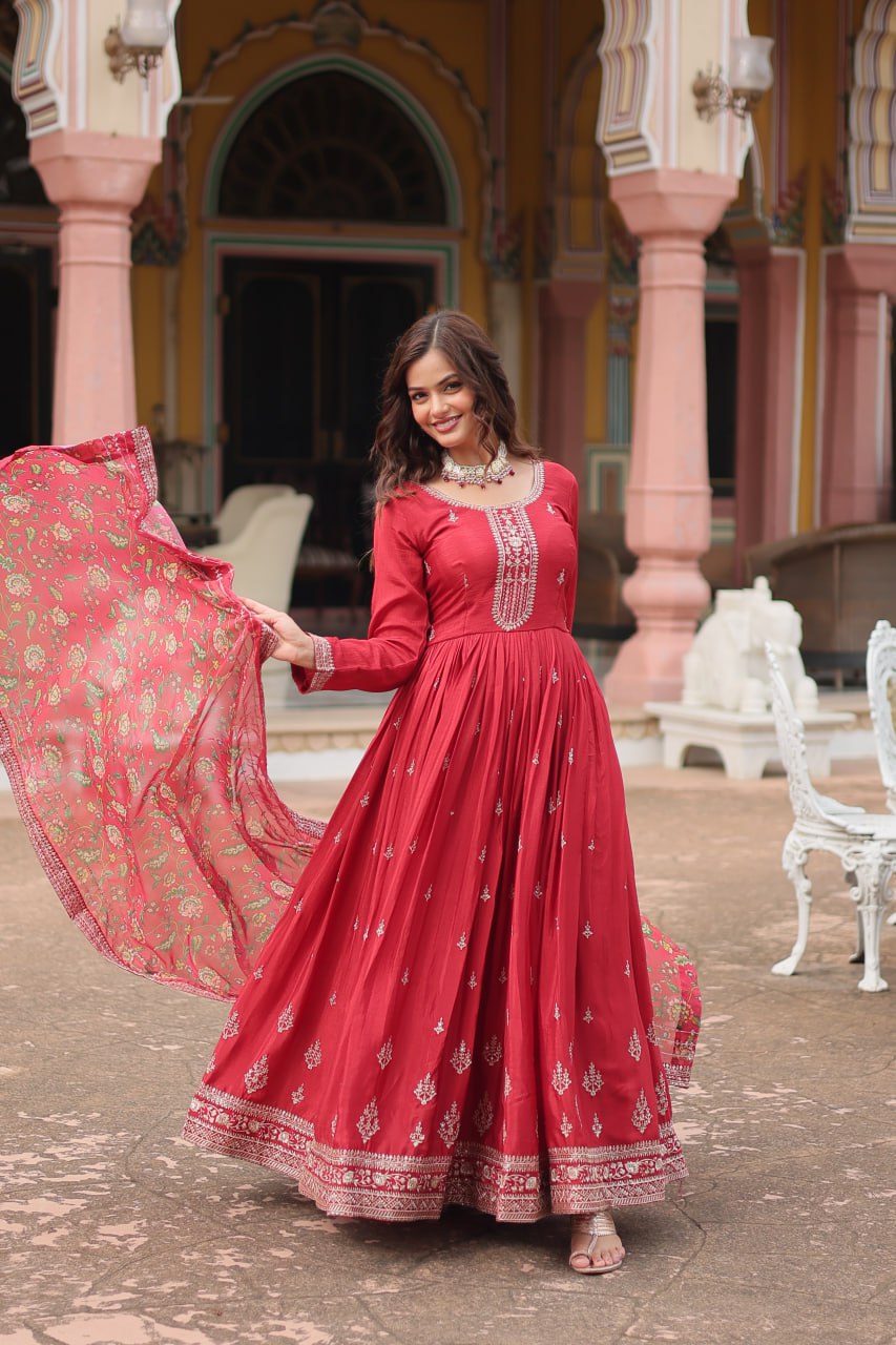 Chinon And Sequins Embroidered Work GOWN-WITH-DUPATTA COLLECTIONS