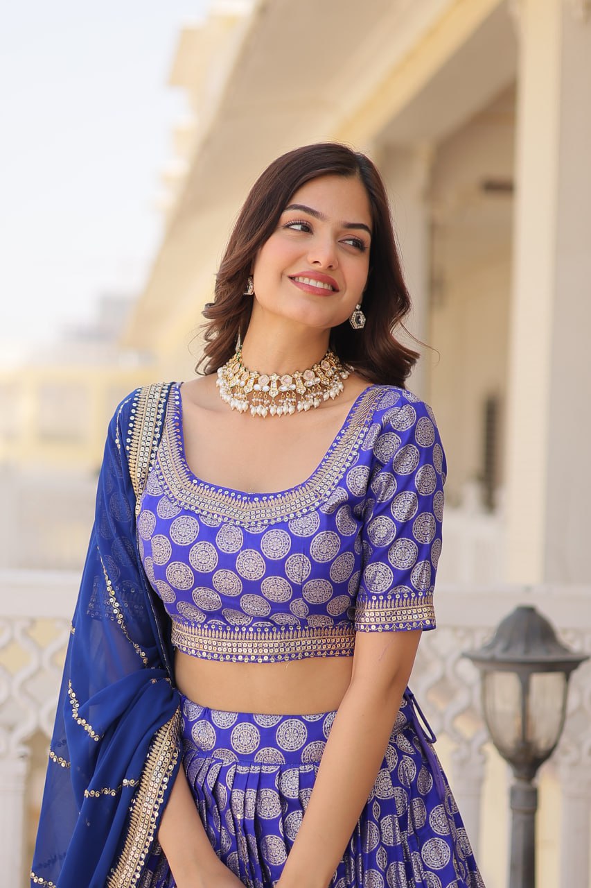 Dyeable Pure Viscose Jacquard fabric Lehenga Choli & Dupatta Set With Sequins Embroidered Work LEHENGA CHOLI COLLECTIONS