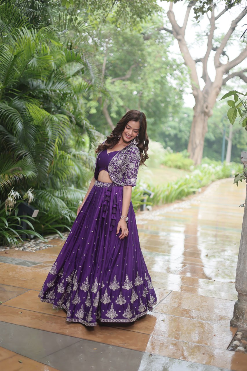 Trending Fashionable Co-ord Set with Rich Thread-Sequins Embroidered work Blouse and Dayble Viscose Lehenga Which looks Amazing for Any Functions. ๐ฅฐ