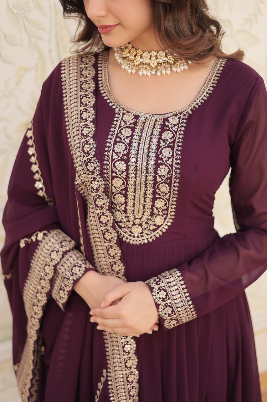 Faux Blooming Gown with Rich Sequins Embroidered work GOWN-WITH-DUPATTA COLLECTIONS
