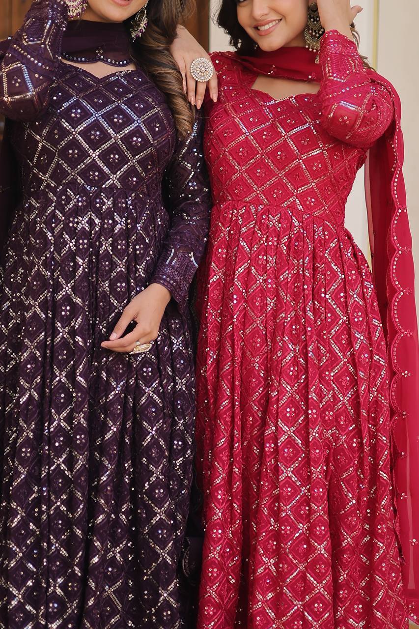 *Faux Blooming with Sequins Embroidered work GOWN-WITH-DUPATTA COLLECTIONS*