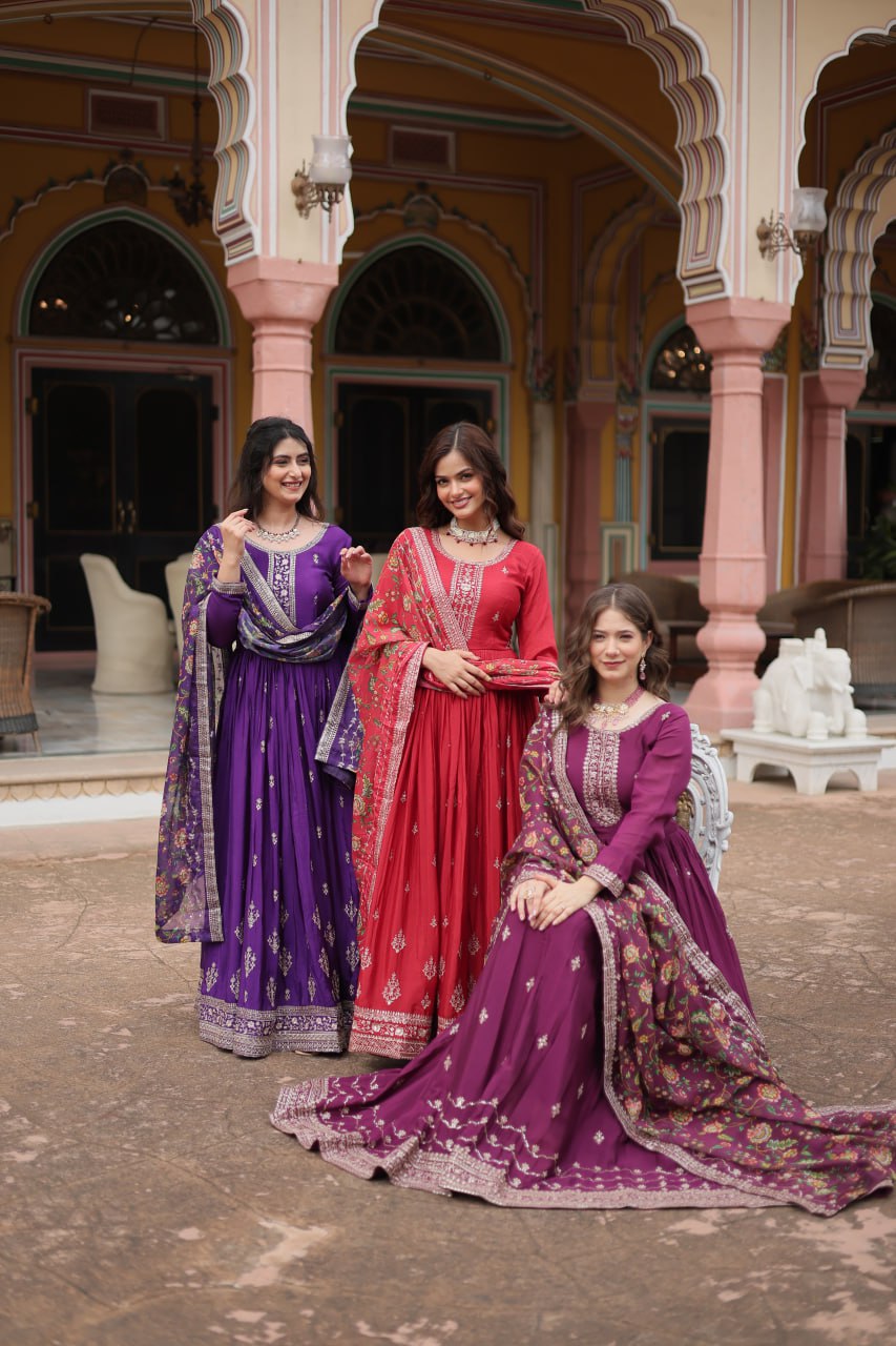 Chinon And Sequins Embroidered Work GOWN-WITH-DUPATTA COLLECTIONS