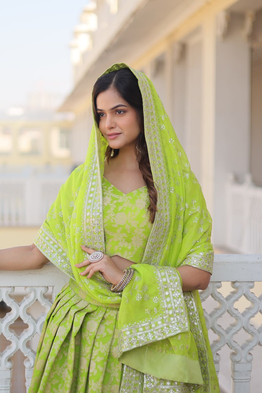 Designer Dyeable Pure Viscose Jacquard fabric Lehenga Choli & Dupatta Set LEHENGA CHOLI COLLECTIONS