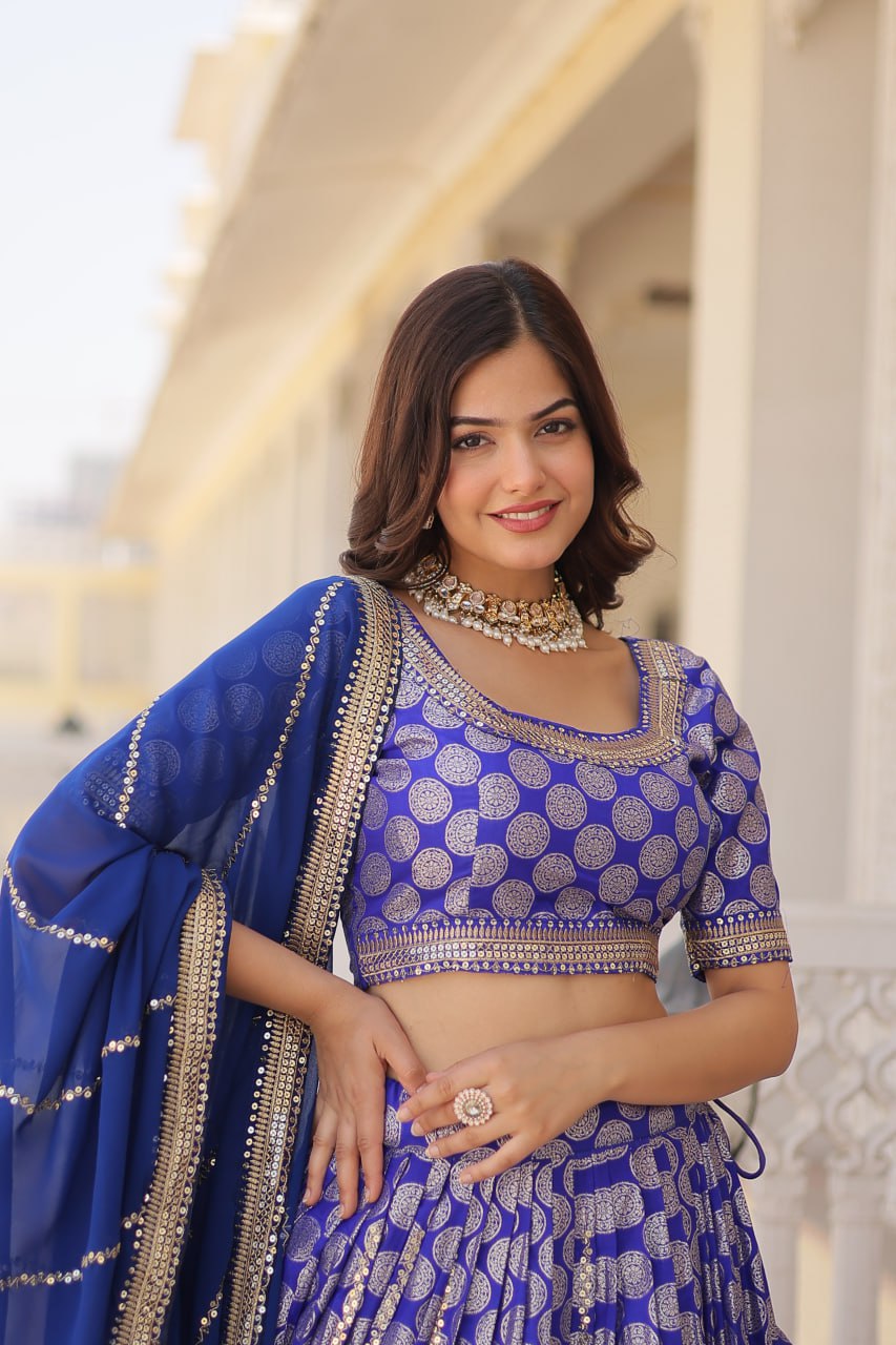 Dyeable Pure Viscose Jacquard fabric Lehenga Choli & Dupatta Set With Sequins Embroidered Work LEHENGA CHOLI COLLECTIONS