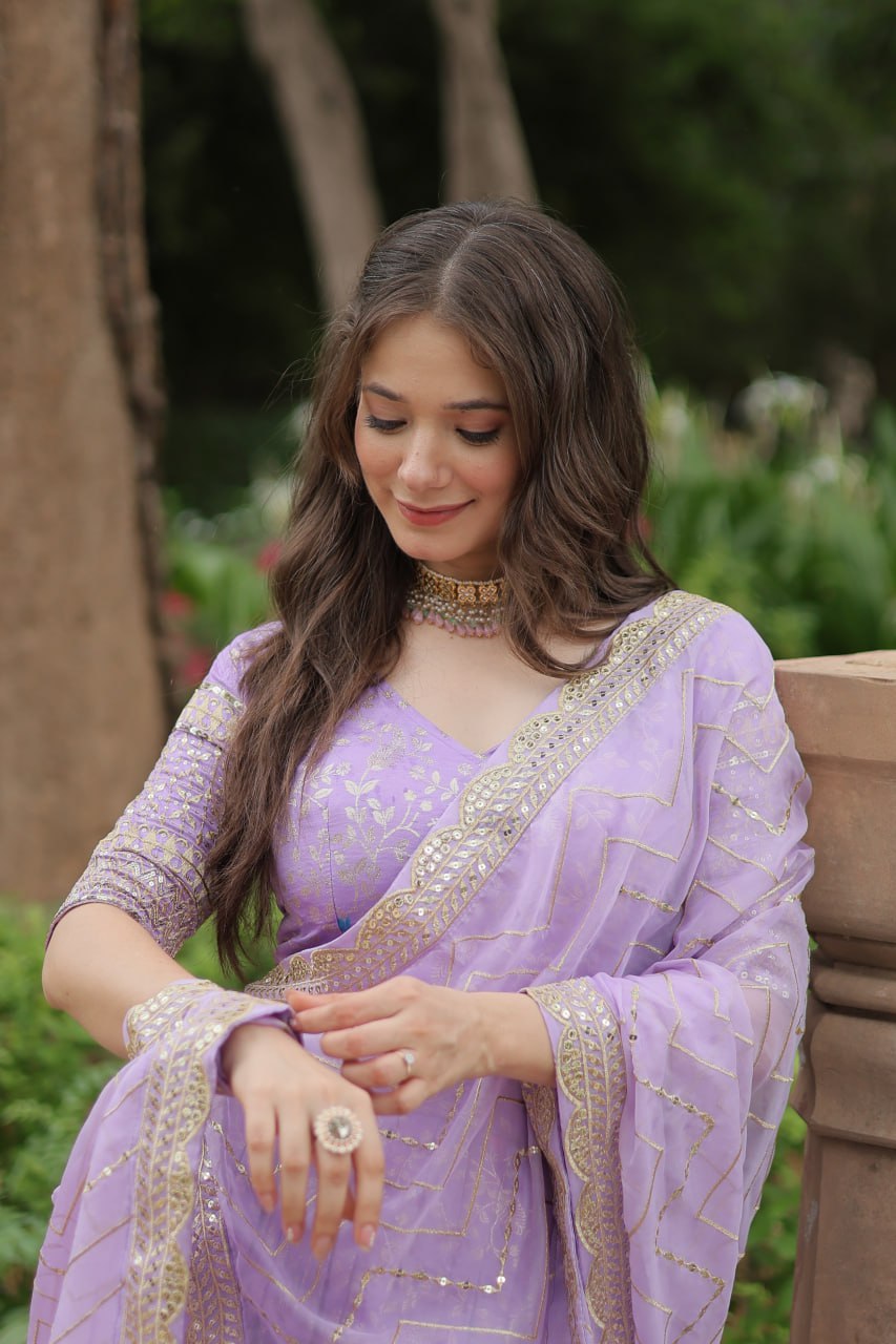 Viscose Dayble Jequard Fabric, Adorned With Intricate Sequins Embroidered Work Lehngha Collection