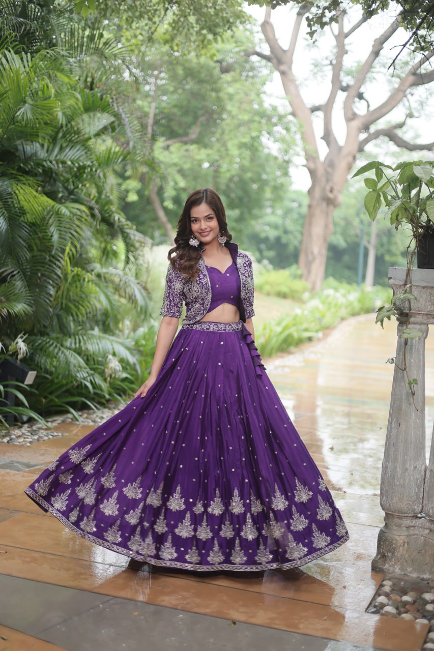 Trending Fashionable Co-ord Set with Rich Thread-Sequins Embroidered work Blouse and Dayble Viscose Lehenga Which looks Amazing for Any Functions. ๐ฅฐ