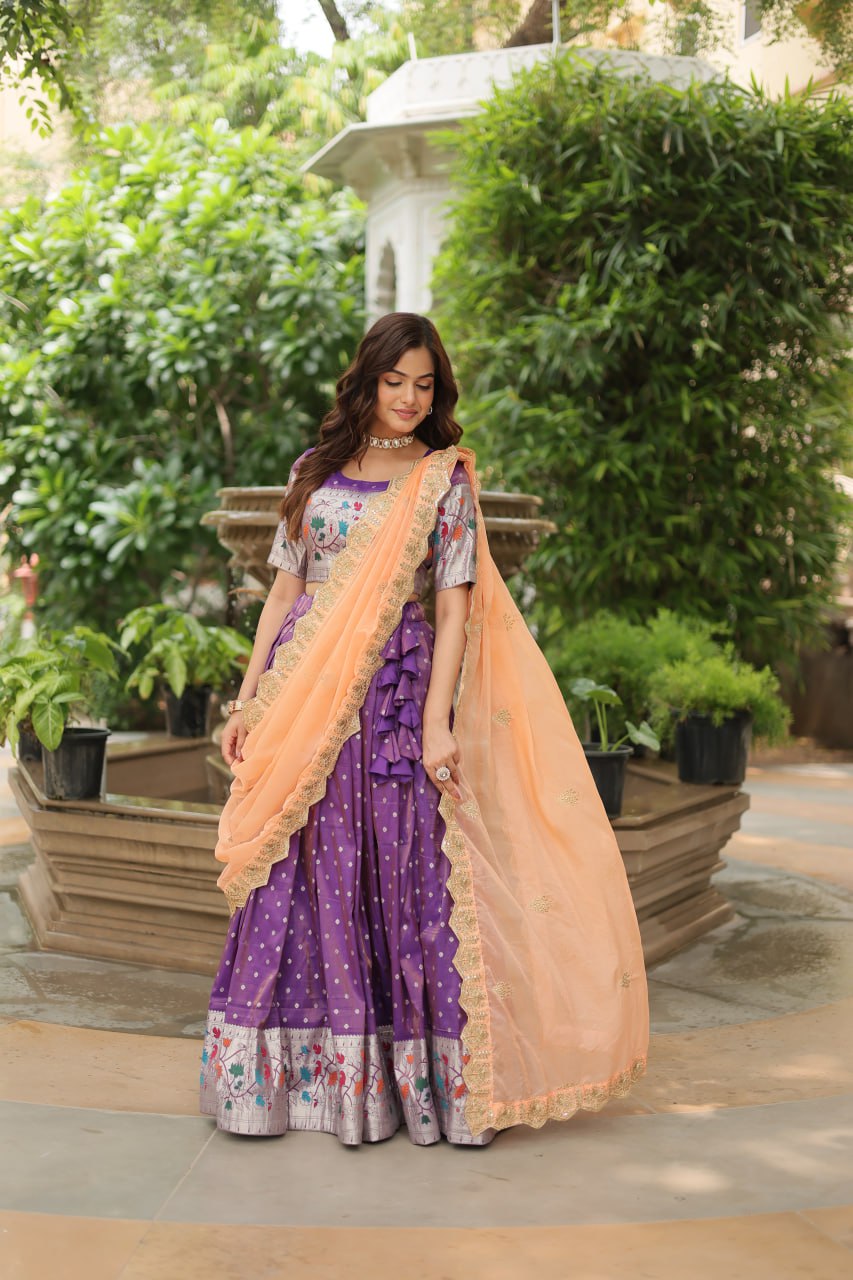 Trending Cosmos Jequard Lehenga Choli With Russian silk Embroidered Dupatta LEHNGHA CHOLI COLLECTION
