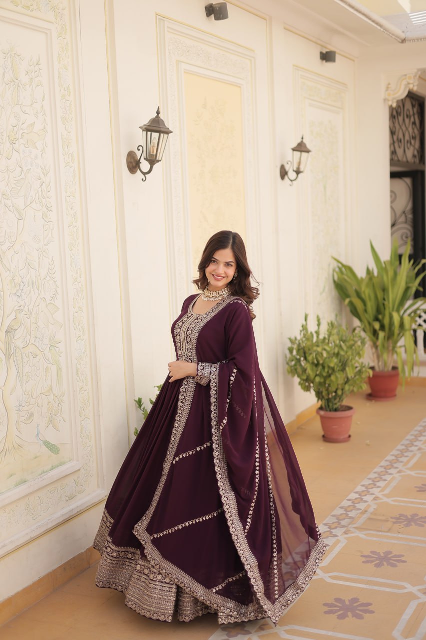Faux Blooming Gown with Rich Sequins Embroidered work GOWN-WITH-DUPATTA COLLECTIONS