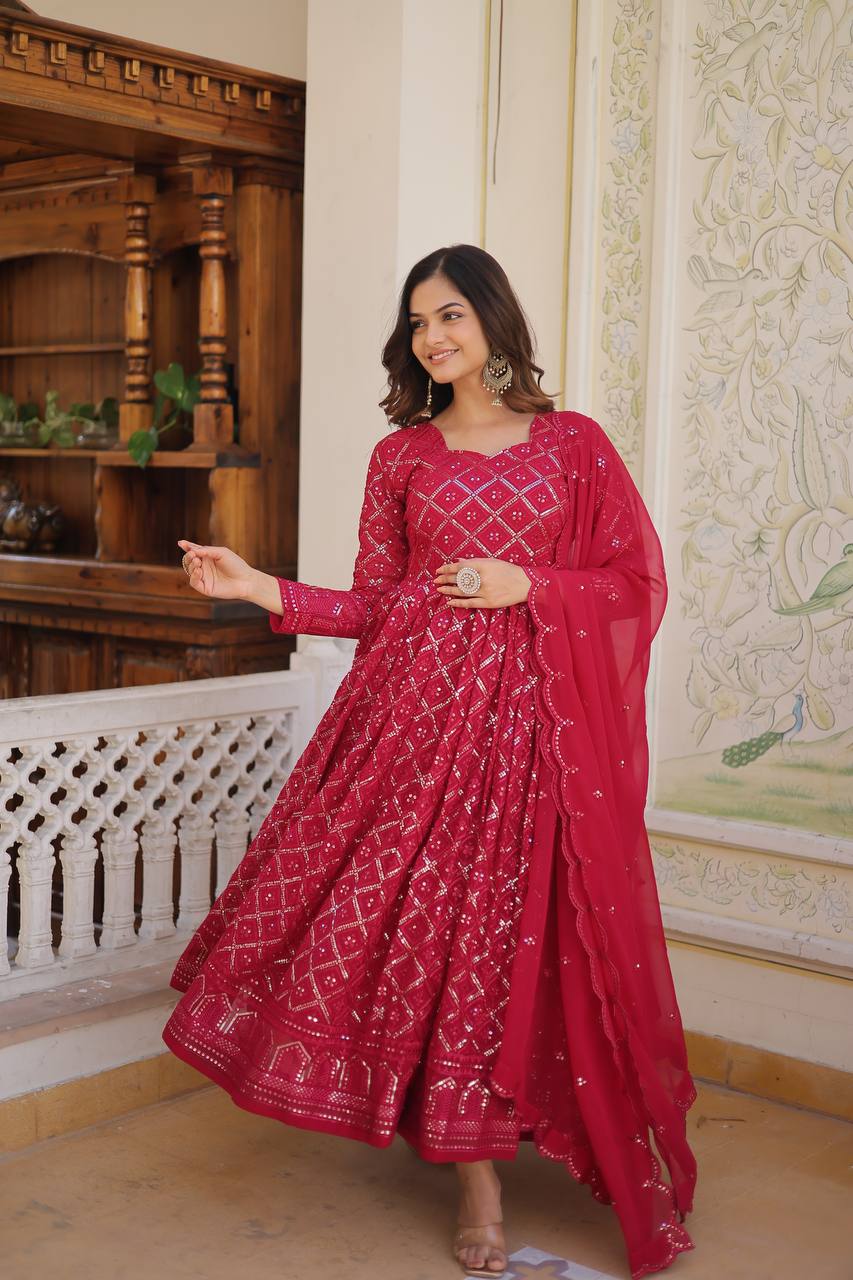 *Faux Blooming with Sequins Embroidered work GOWN-WITH-DUPATTA COLLECTIONS*