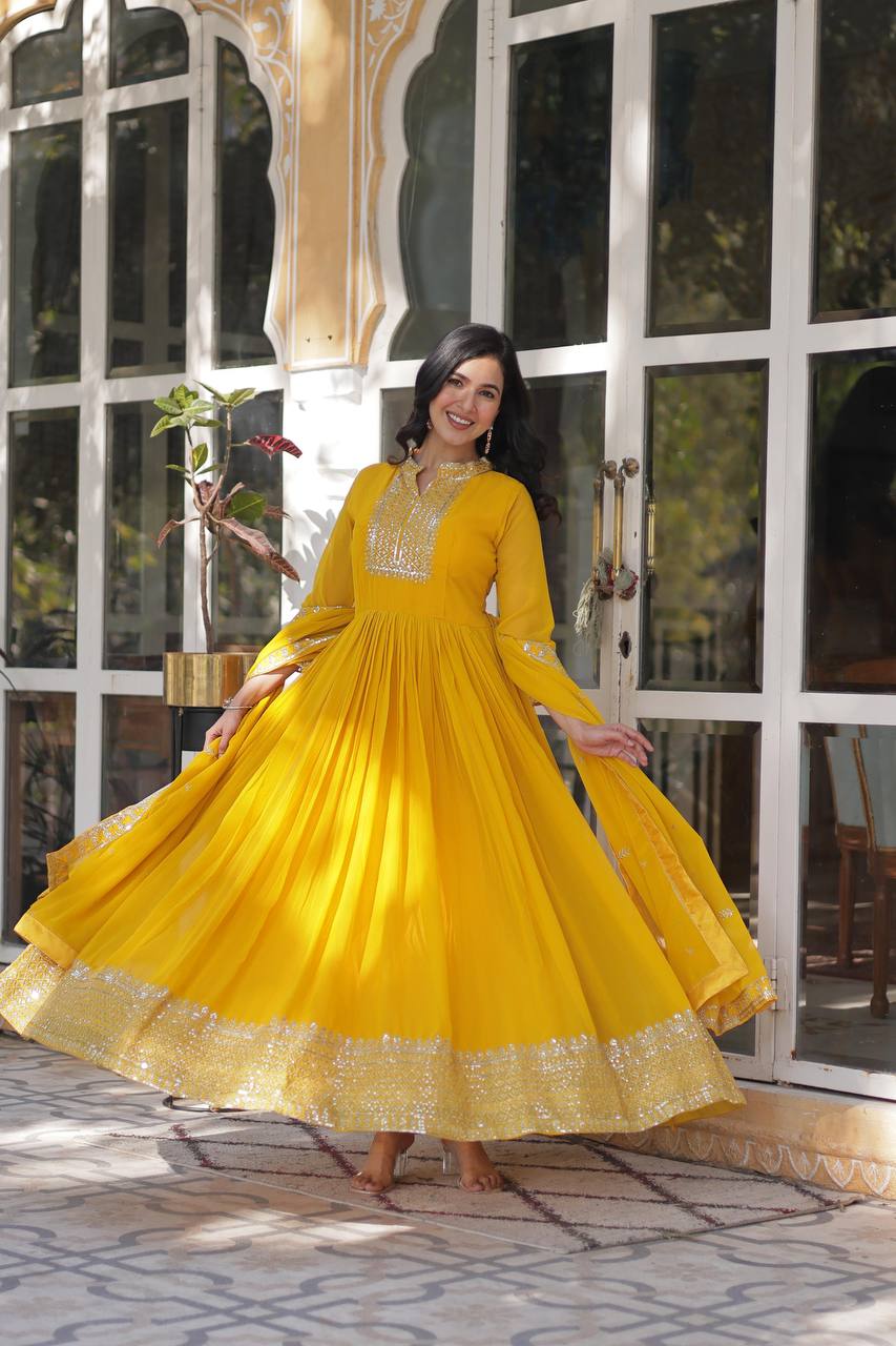 DESIGNER Georgette with Rich Sequins Embroidered work GOWN-WITH-DUPATTA COLLECTIONS