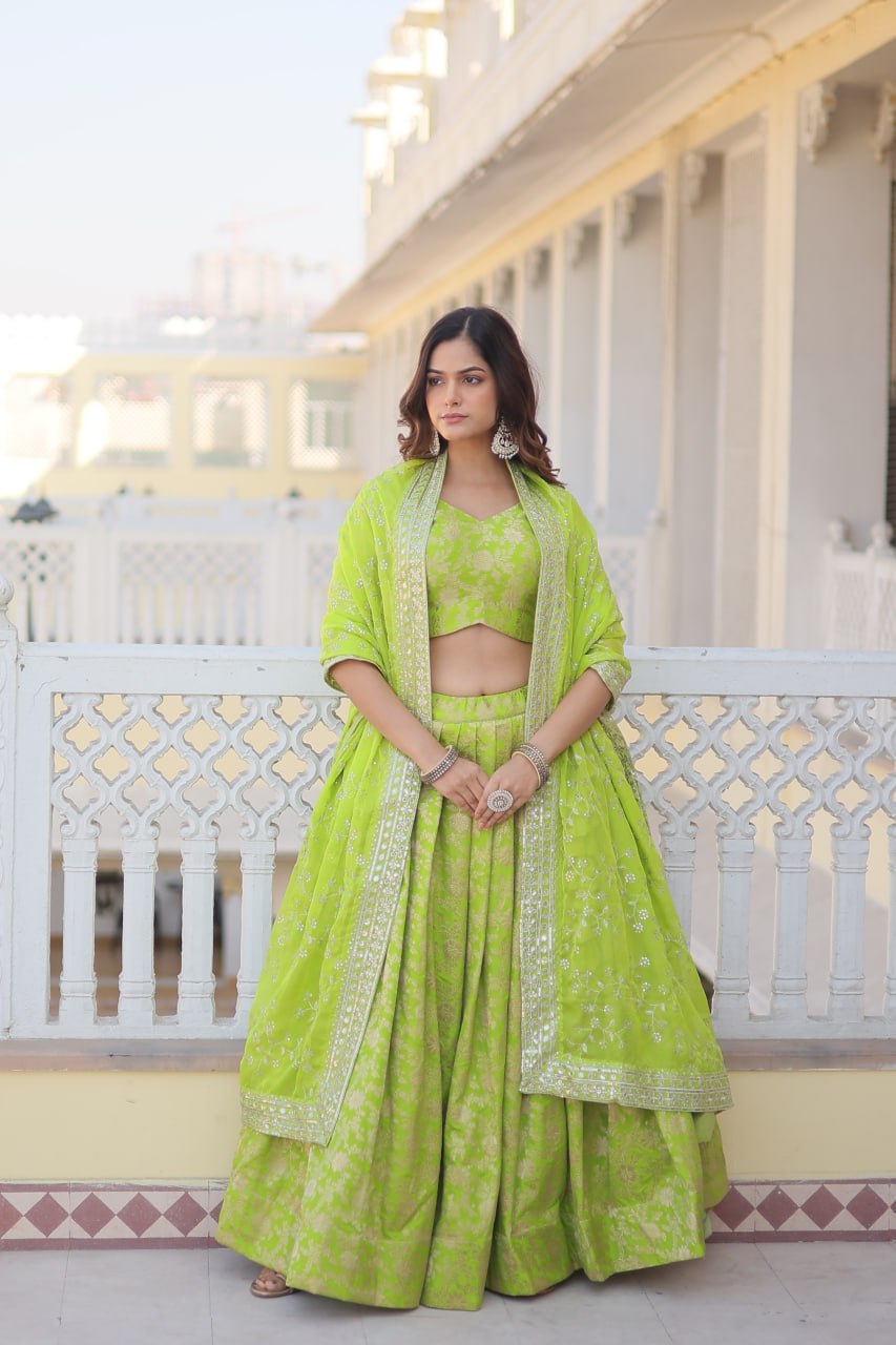 Designer Dyeable Pure Viscose Jacquard fabric Lehenga Choli & Dupatta Set LEHENGA CHOLI COLLECTIONS