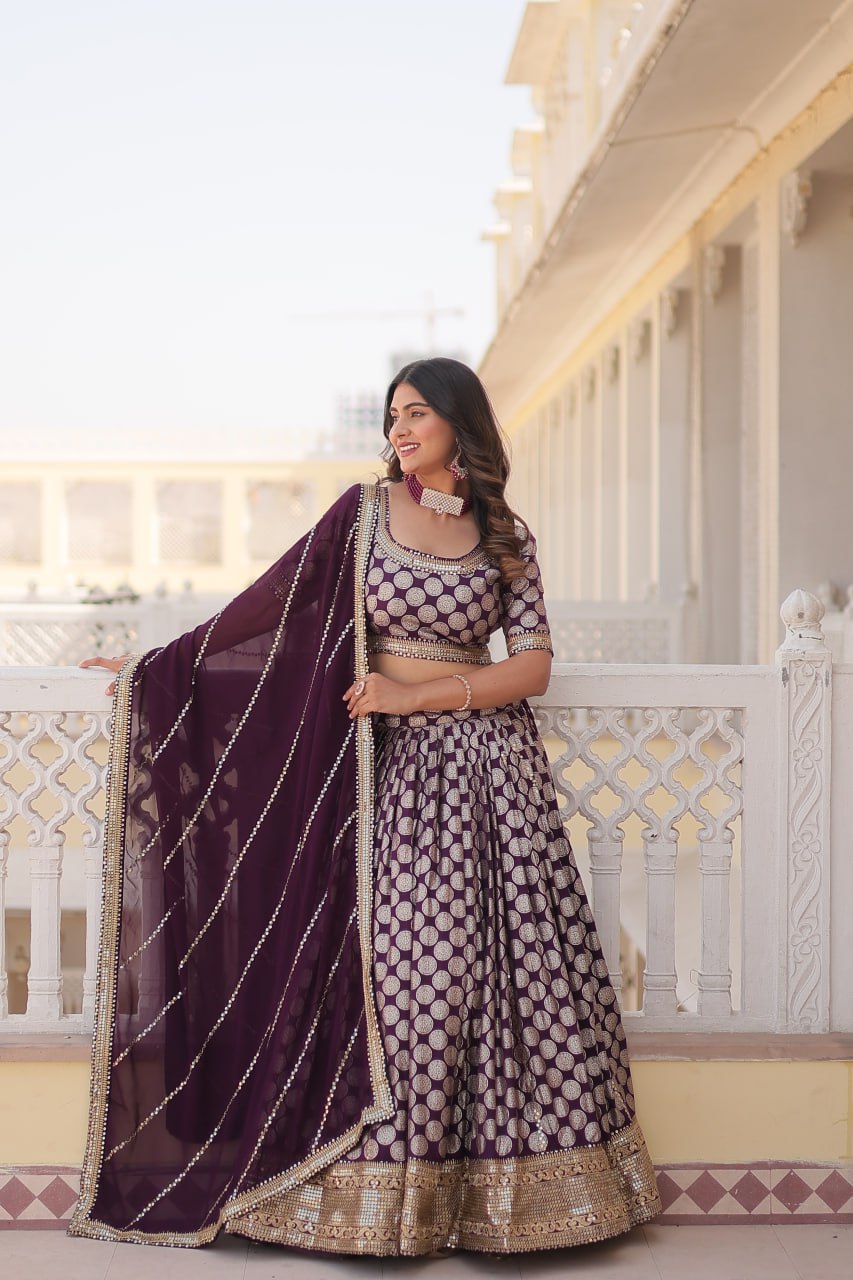Dyeable Pure Viscose Jacquard fabric Lehenga Choli & Dupatta Set With Sequins Embroidered Work LEHENGA CHOLI COLLECTIONS