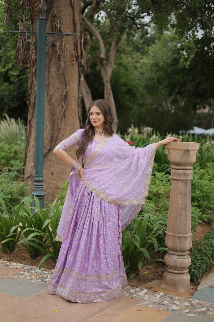 Viscose Dayble Jequard Fabric, Adorned With Intricate Sequins Embroidered Work Lehngha Collection