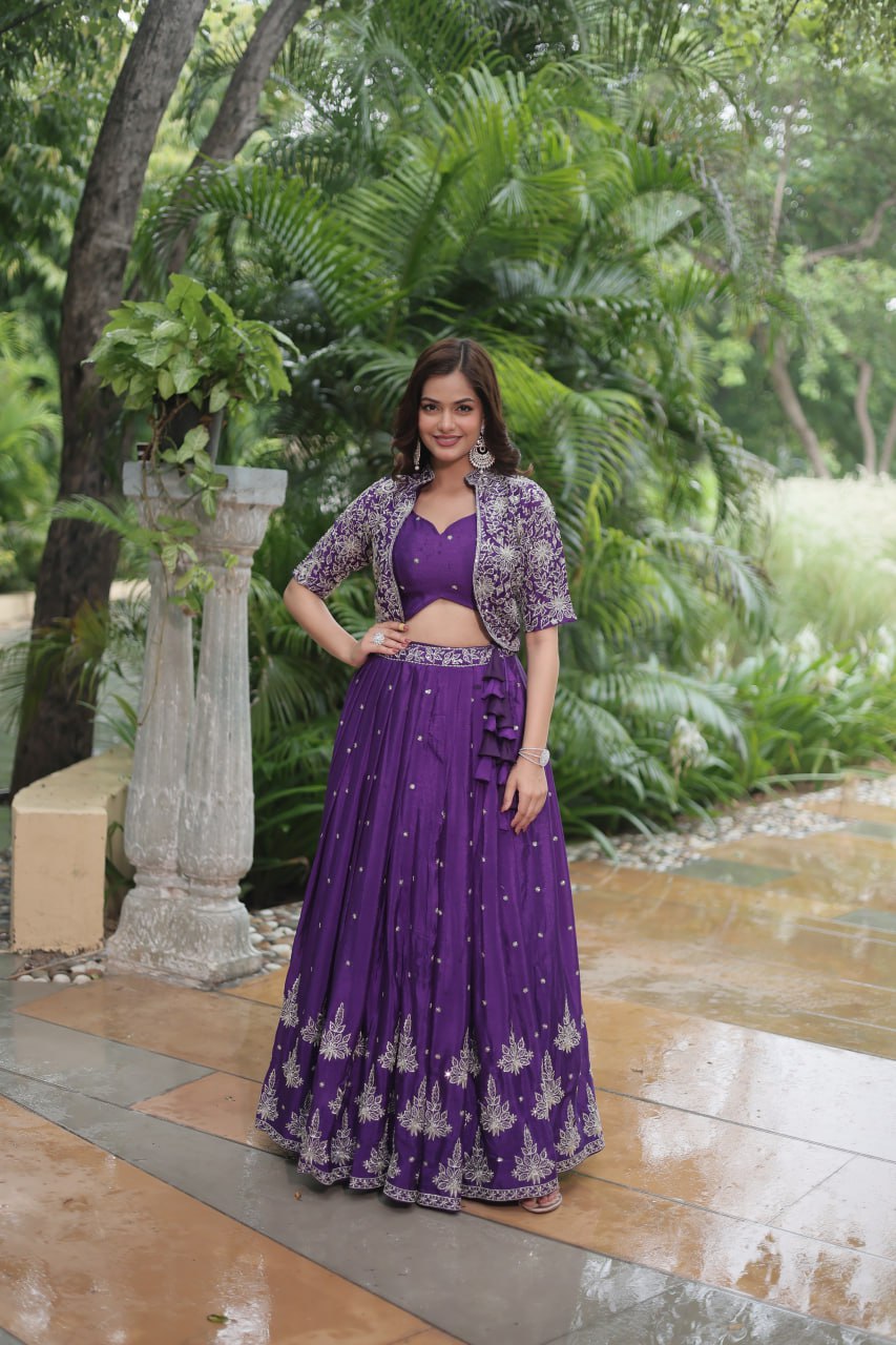Trending Fashionable Co-ord Set with Rich Thread-Sequins Embroidered work Blouse and Dayble Viscose Lehenga Which looks Amazing for Any Functions. ๐ฅฐ