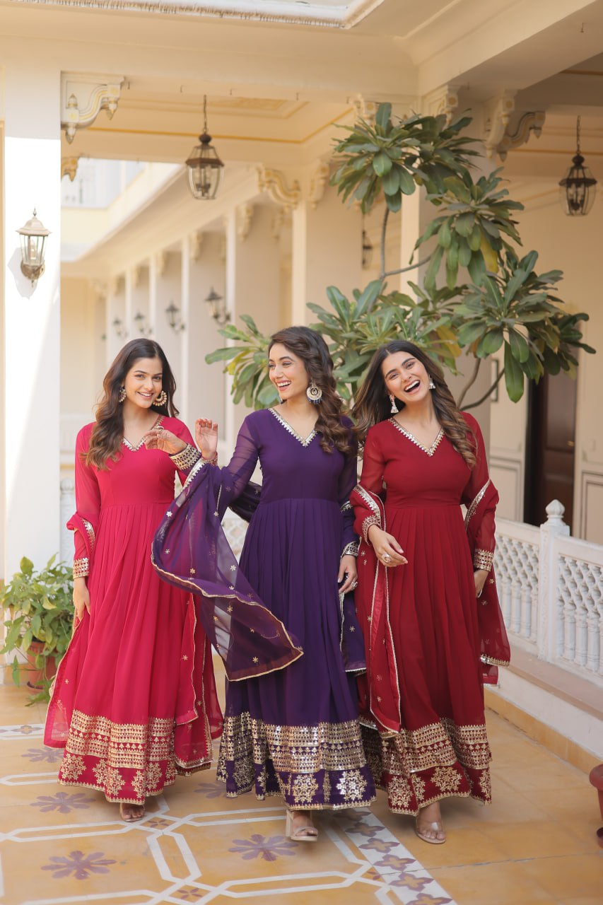 Faux Blooming Gown with Dupatta With Attractive Embroidered Sequins work gown collection