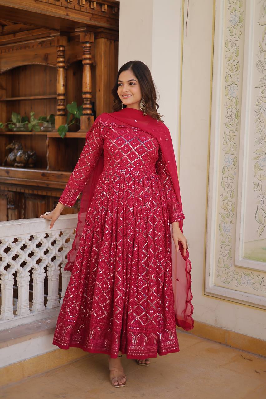 *Faux Blooming with Sequins Embroidered work GOWN-WITH-DUPATTA COLLECTIONS*