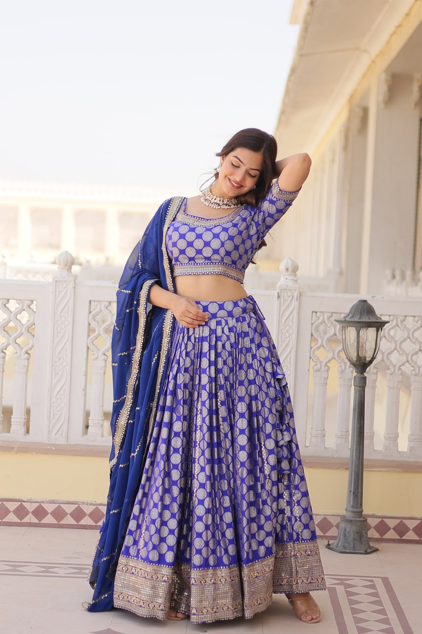 Dyeable Pure Viscose Jacquard fabric Lehenga Choli & Dupatta Set With Sequins Embroidered Work LEHENGA CHOLI COLLECTIONS