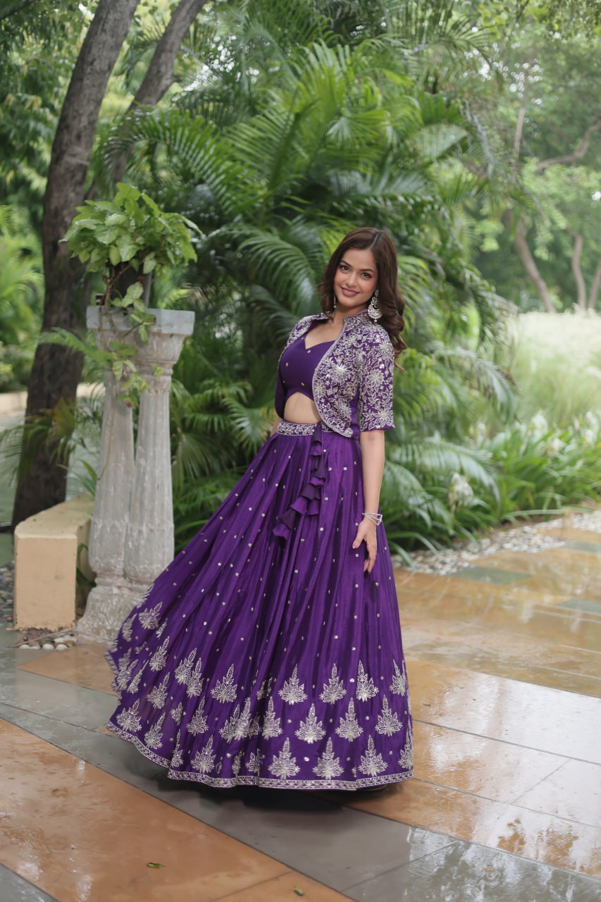Trending Fashionable Co-ord Set with Rich Thread-Sequins Embroidered work Blouse and Dayble Viscose Lehenga Which looks Amazing for Any Functions. ๐ฅฐ