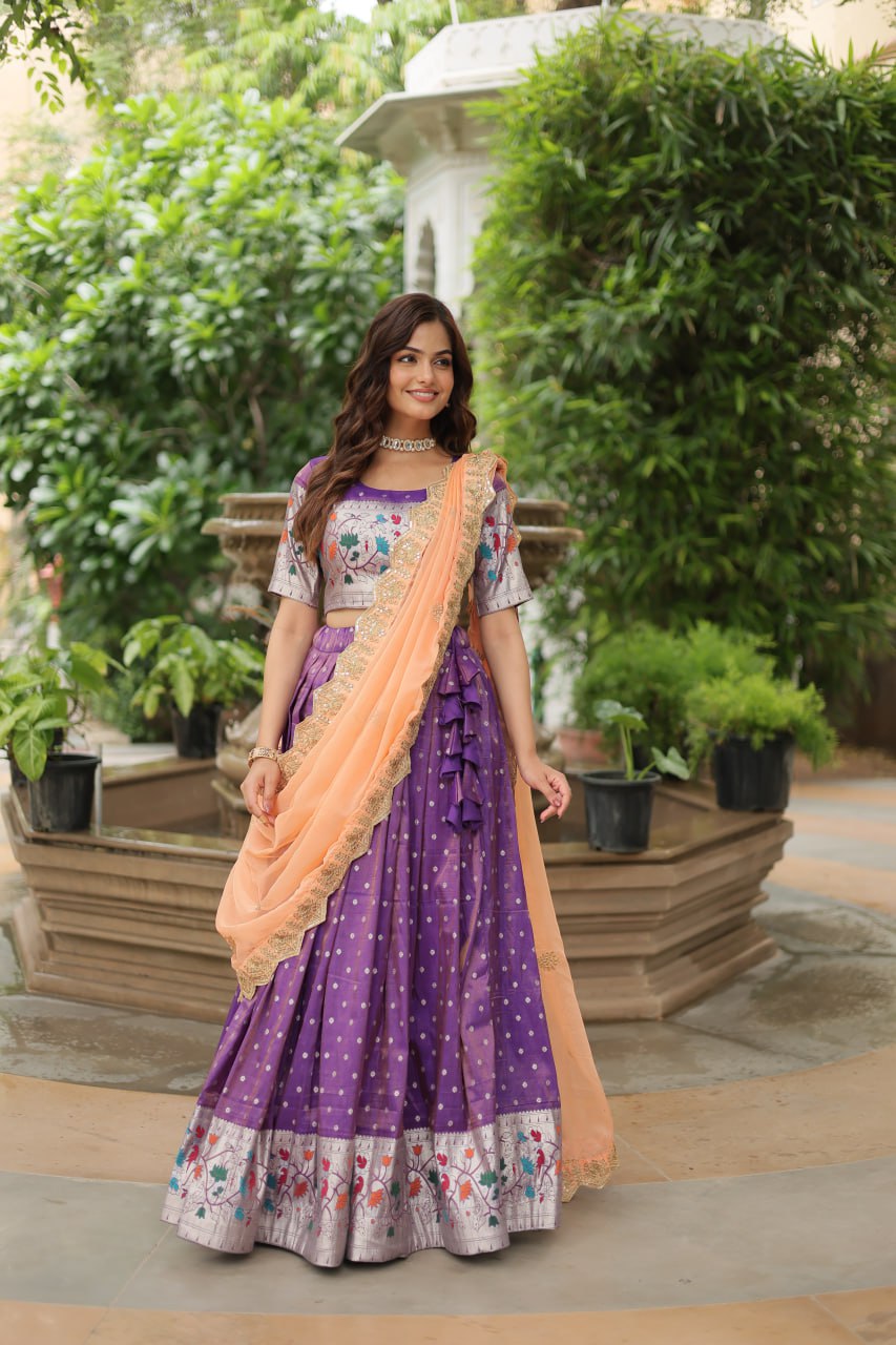 Trending Cosmos Jequard Lehenga Choli With Russian silk Embroidered Dupatta LEHNGHA CHOLI COLLECTION