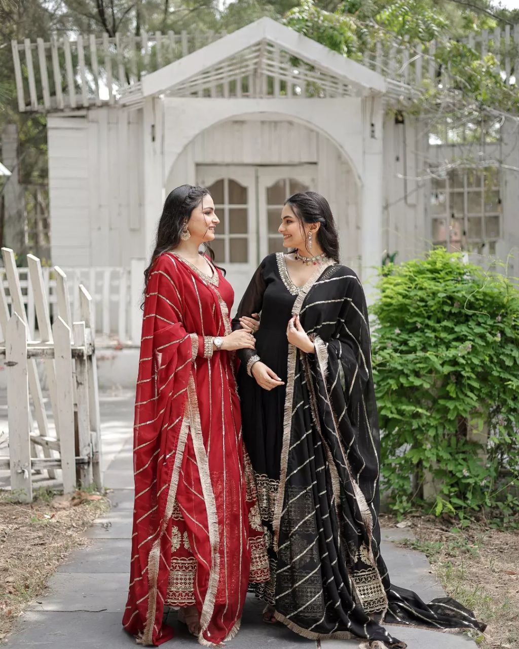 *Faux Blooming Gown with Dupatta With Attractive Embroidered Sequins work with Lace Border.