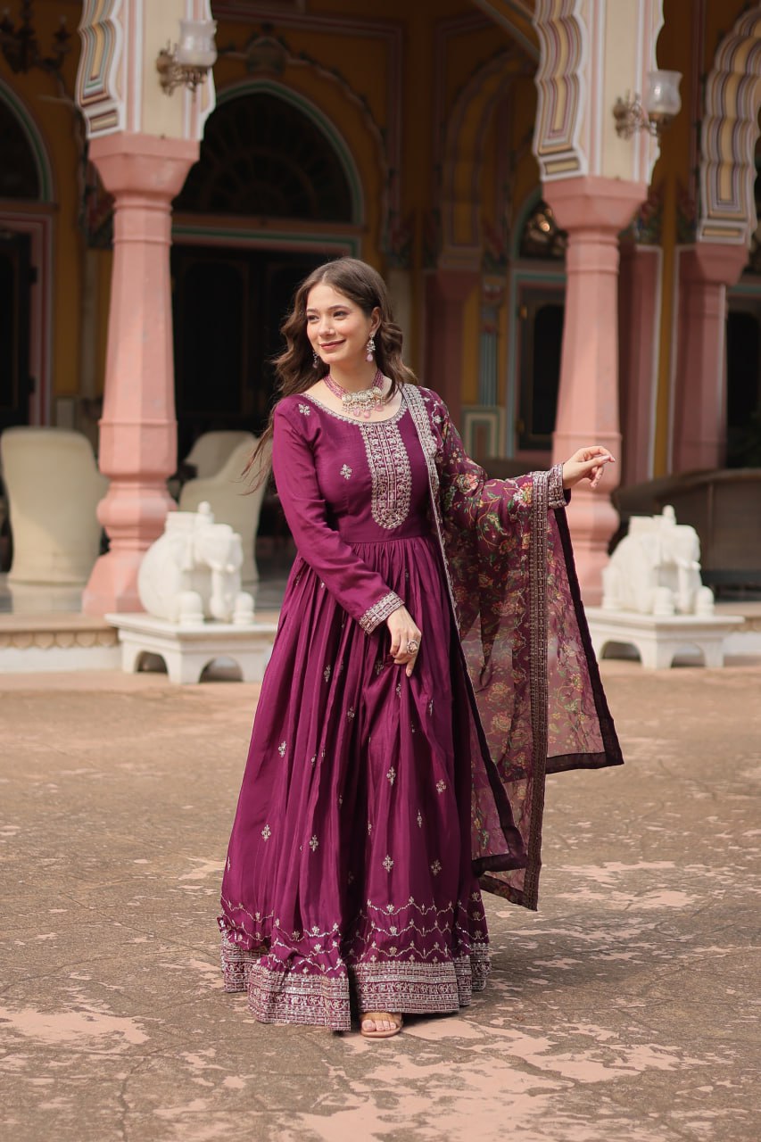 Chinon And Sequins Embroidered Work GOWN-WITH-DUPATTA COLLECTIONS