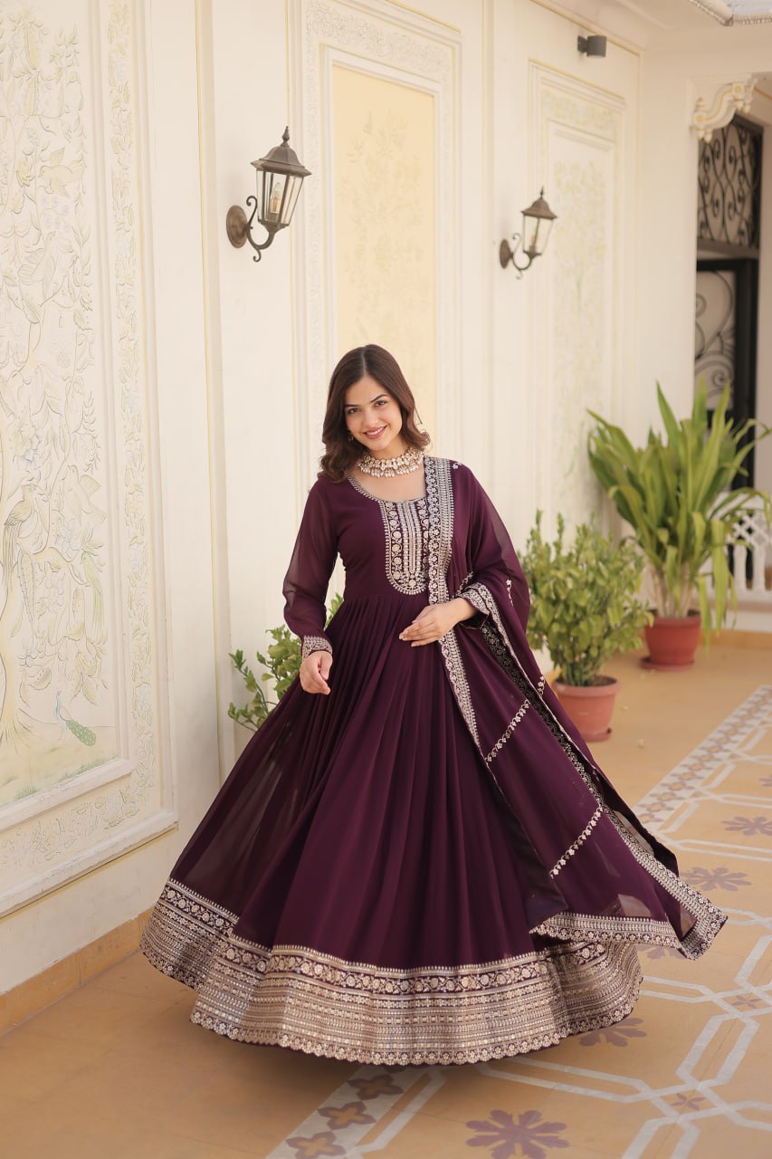 Faux Blooming Gown with Rich Sequins Embroidered work GOWN-WITH-DUPATTA COLLECTIONS