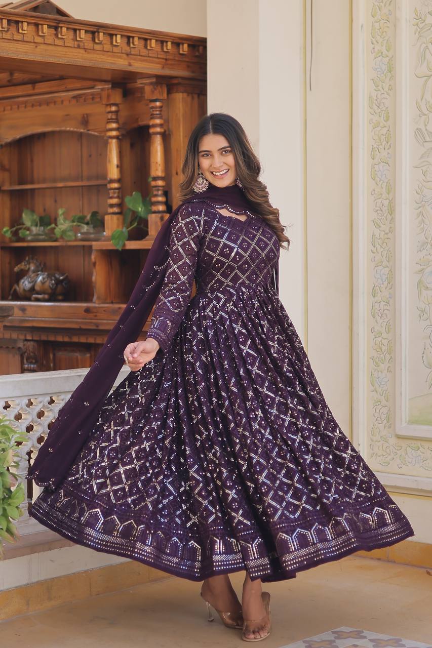 *Faux Blooming with Sequins Embroidered work GOWN-WITH-DUPATTA COLLECTIONS*