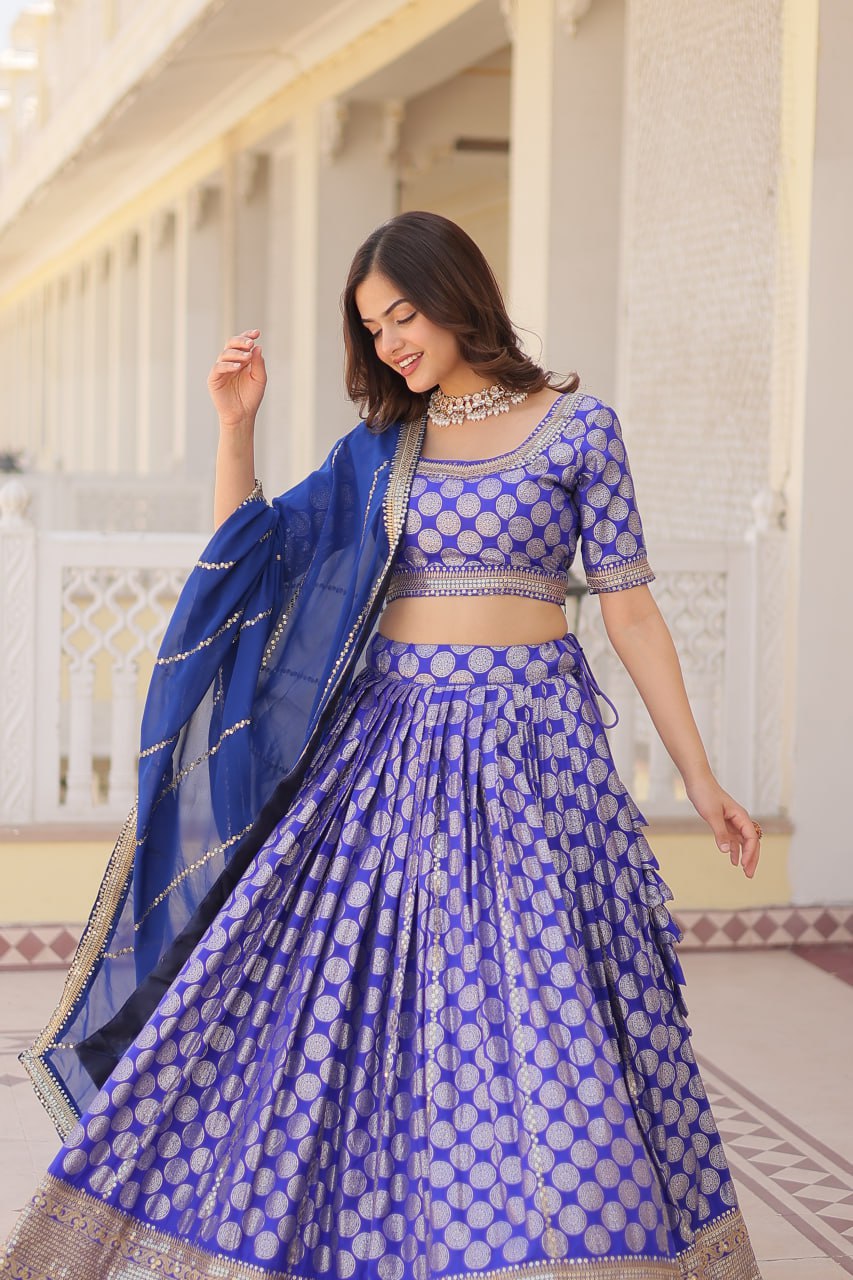 Dyeable Pure Viscose Jacquard fabric Lehenga Choli & Dupatta Set With Sequins Embroidered Work LEHENGA CHOLI COLLECTIONS